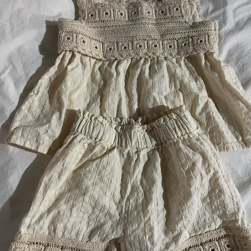 Zara Cream Crochet-Trim Kids Matching Set